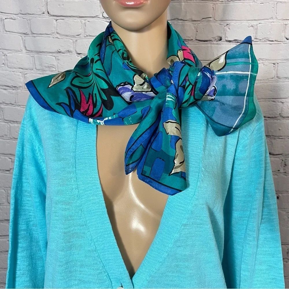 Vintage Albert Nipon 100% Silk Floral Print Scarf 34